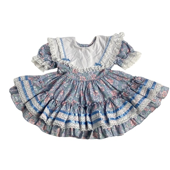Vintage Gold Bell ruffle Full Circle Skirt pink Floral Pinafore Crinoline Tulle